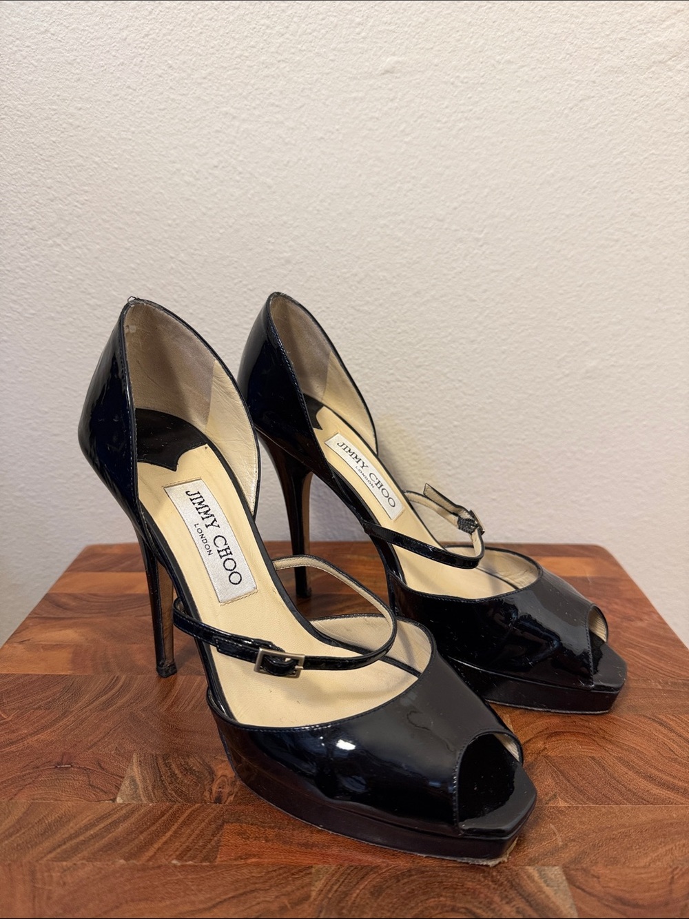 Jimmy Choo Black Patent Leather Piri D'Orsay Pumps Size 37-1/2 (US 7.5)